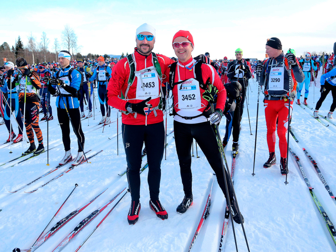Crown Prince Haakon and Crown Prince Frederik before the start of the Birkenbeinerrennet ski race in 2017. Photo: Geir Olsen / Birken / NTB